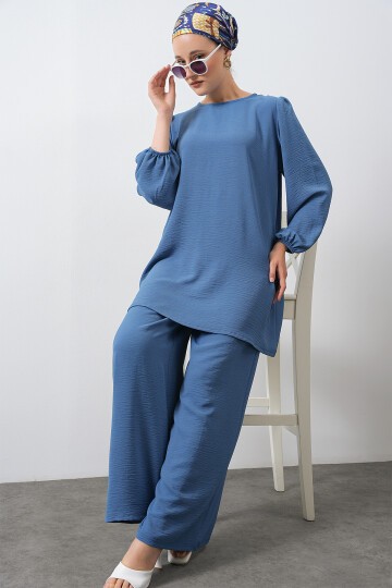 Merterium Kadın Ayrobin Tunik Pantolon Alt Üst Takım - İndigo