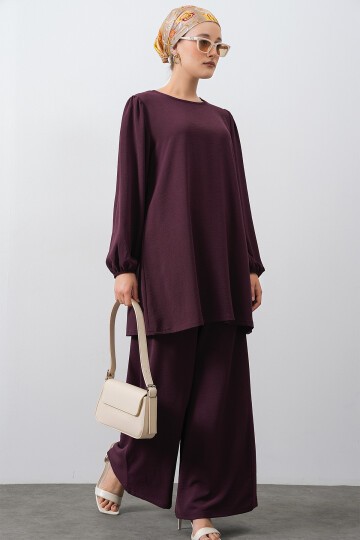 Merterium Kadın Ayrobin Tunik Pantolon Alt Üst Takım - Mürdüm