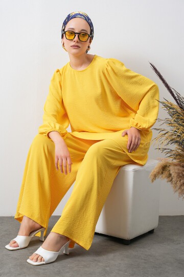 Merterium Kadın Ayrobin Tunik Pantolon Alt Üst Takım - Sarı
