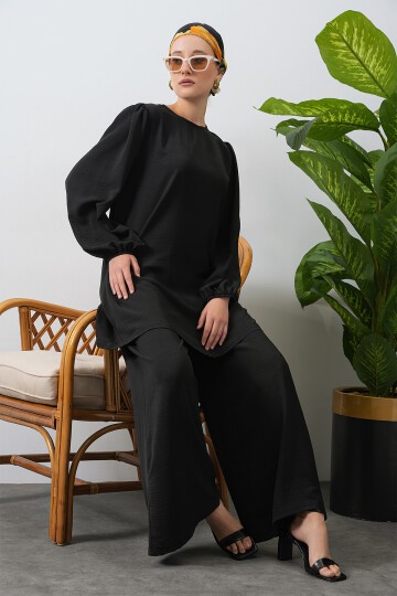 Merterium Kadın Ayrobin Tunik Pantolon Alt Üst Takım - Siyah