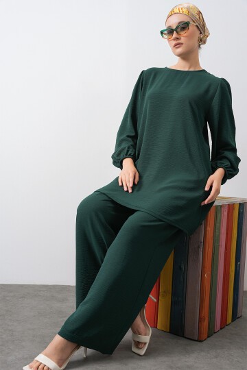 Merterium Kadın Ayrobin Tunik Pantolon Alt Üst Takım - Zümrüt Yeşili