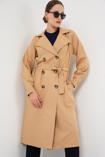 Merterium Kadın Kruvaze Yaka Trençkot - Vizon