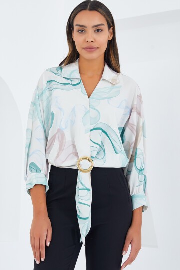 Merterium Kadın Oversize Dökümlü Crop Saten Gömlek 906 - Mint