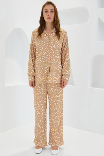 Merterium Kadın Puantiyeli Bej Ekru Örme İkili Takım 5858