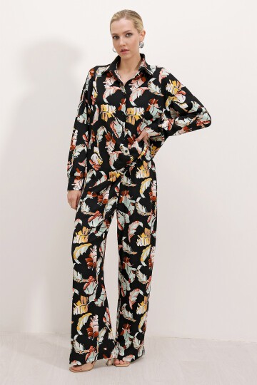 Merterium Kadın Siyah Beyaz Desenli Örme İkili Takım 5858