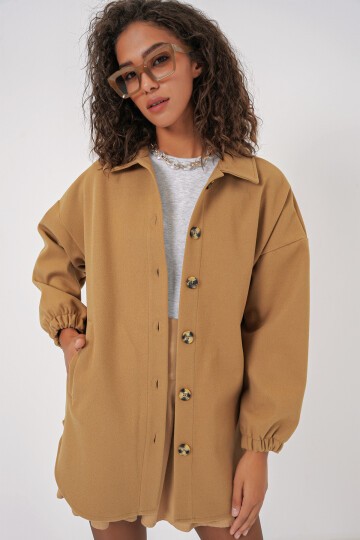 Merterium 0674 Cepli Oversize Gömlek - Hardal