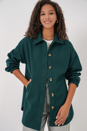 Merterium 0674 Cepli Oversize Gömlek - Y.Zümrüt