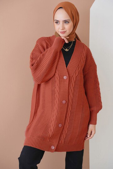 Merterium 15768 Tesettür Triko Hırka - A. Kiremit