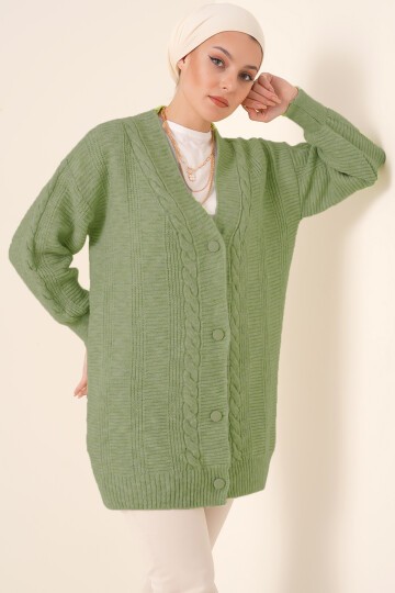 Merterium 15768 Tesettür Triko Hırka - H. Yeşil