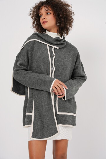 Merterium 15846 Şal Yaka Triko Hırka - Antrasit