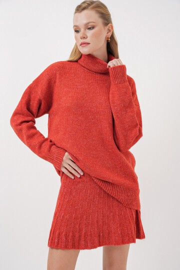 Merterium 15891 Kazak Etek Triko İkili Takım - Kiremit