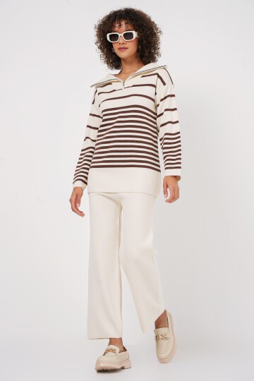 Merterium 15899 Triko Kazak Pantolon İkili Takım - Kahverengi