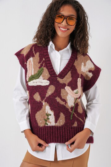 Merterium 15913 Triko Süveter Gömlek - Bordo