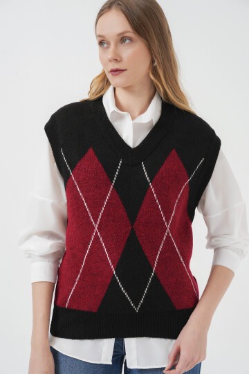 Merterium 15914 V Yaka Triko Süveter - D. Siyah