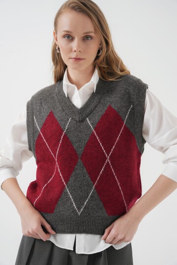 Merterium 15914 V Yaka Triko Süveter - V. Antrasit