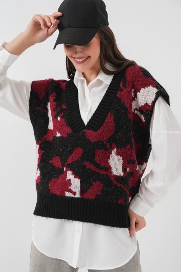 Merterium 15923 Kadın Oversize Triko Süveter - Siyah