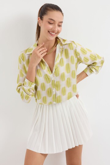 Merterium 3964 Hafif Dökümlü Saten Gömlek - C.Sarı