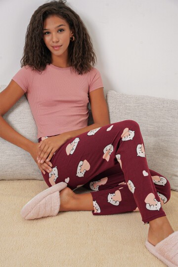 Merterium 4323 Desenli Pijama Altı - Bordo