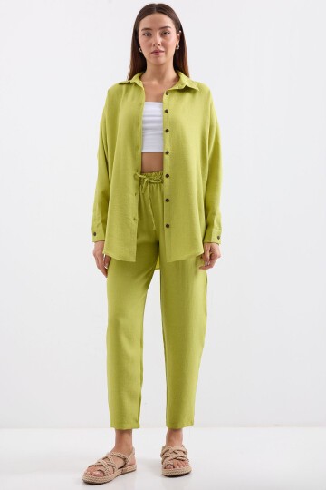 Merterium 6622 Keten İkili Takım - Yağ Yeşil