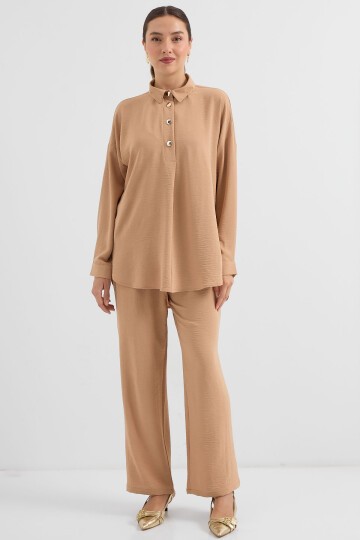 Merterium 6631 Oversize Alt-Üst Takım - Bisküvi