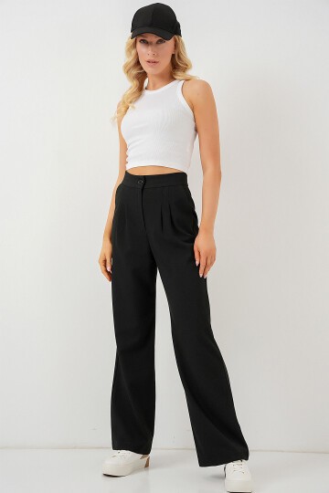 Merterium 6638 Yüksek Bel Palazzo Pantolon - D. Siyah
