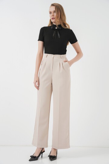 Merterium 6647 Bol Paça Kumaş Pantolon - Krem