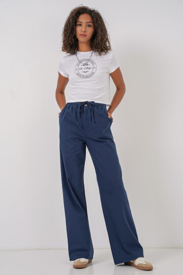 Merterium 6690 Kadın Bol Paça Yüksek Bel Pantolon - İndigo