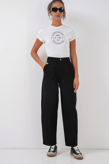 Merterium 6703 Yüksek Bel Kot Pantolon - Siyah