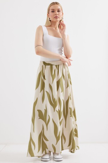 Merterium 8028 Desenli Uzun Etek - Çağla