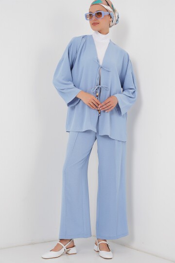 Merterium Kadın Ayrobin Kimono Pantolon İkili Takım 6739 - Mavi