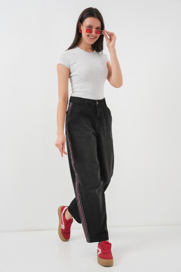 Merterium Kadın Baggy Kot Pantolon 6700 - Siyah
