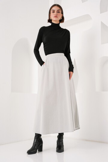 Merterium Kadın Cep Detaylı Uzun Etek 8024 - Gri