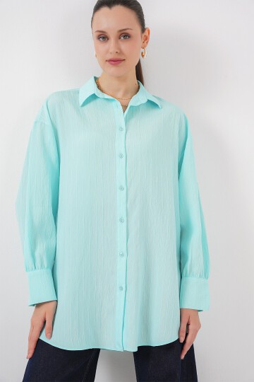 Merterium Kadın Çizgili Uzun Gömlek Tunik 5963 - Turkuaz