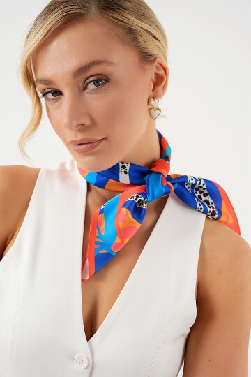 Merterium Kadın Desenli Bandana Fular 010187 - Lacivert