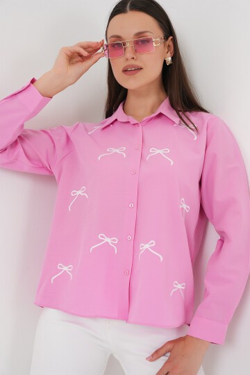 Merterium Kadın Fiyonk Detay Gömlek 20311 - Pembe