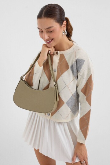 Merterium Kadın Haki Düz Baget Çanta 010167