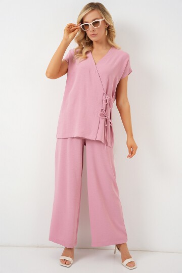 Merterium Kadın Kısa Kol Bağcıklı Ayrobin İkili Takım 6741 - Pudra