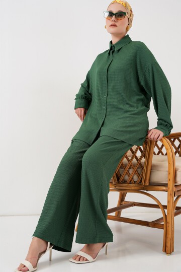 Merterium Kadın Örme Tesettür Alt Üst Takım 6711 - Zümrüt Yeşili