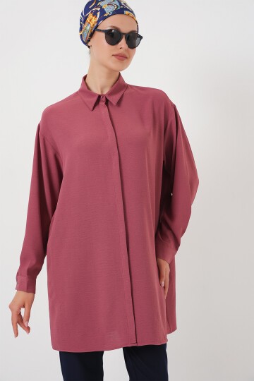 Merterium Kadın Uzun Gömlek Tunik 5945 - Gül Kurusu