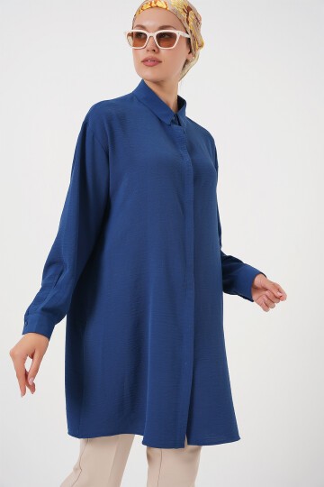 Merterium Kadın Uzun Gömlek Tunik 5945 - İndigo