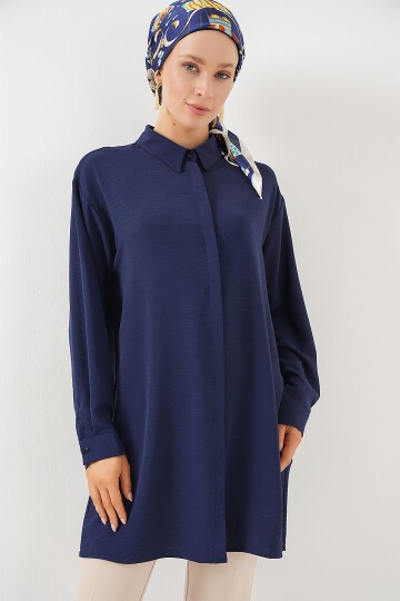 Merterium Kadın Uzun Gömlek Tunik 5945 - Lacivert