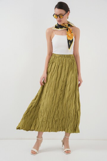 Merterium Kadın Uzun Kırışık Etek 8042 - E.Yeşil