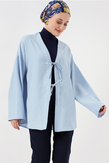 Merterium Keten Tesettür Kimono 5968 - Mavi