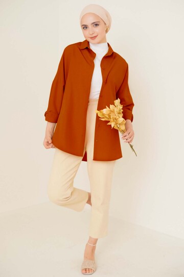 Merterium 103901 Oversize Basic Tesettür Gömlek - Kiremit