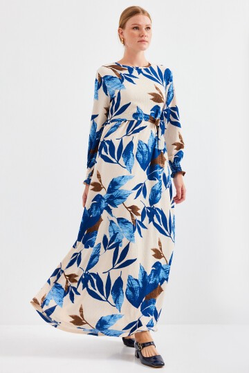 Merterium 1525 Örme Tesettür Elbise - B.Mavi