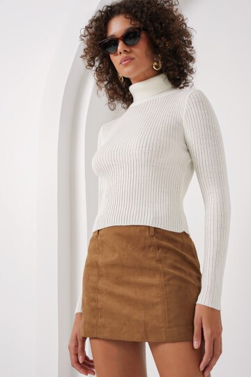 15896 Boğazlı Triko Kazak - Beyaz