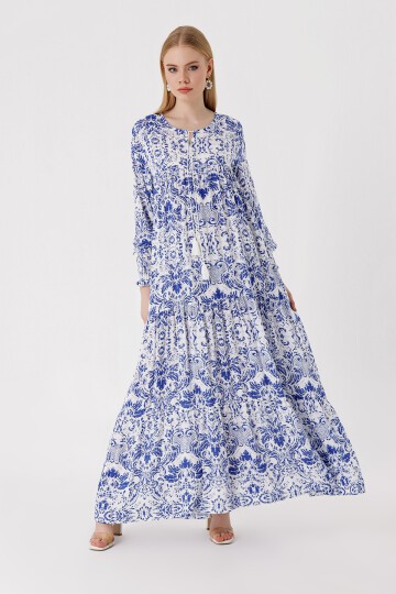 Merterium 1947 Desenli Uzun Elbise - A.SAKS