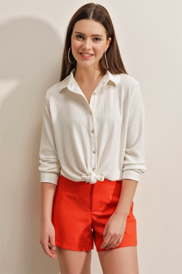 Merterium 20160 Örme Gömlek - Beyaz