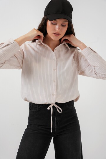 Merterium 20276 Uzun Kol Çizgili Gömlek - Krem