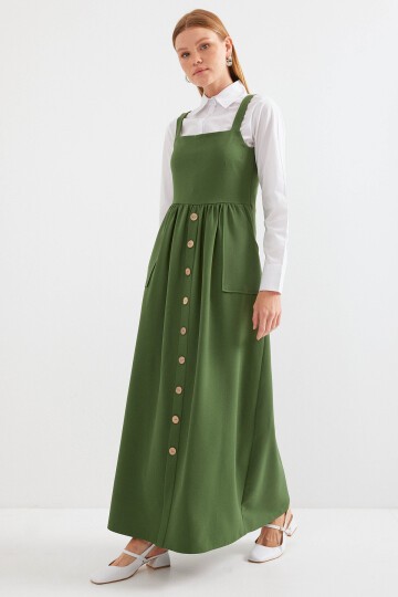 Merterium 2490 Uzun Salopet Elbise - Haki